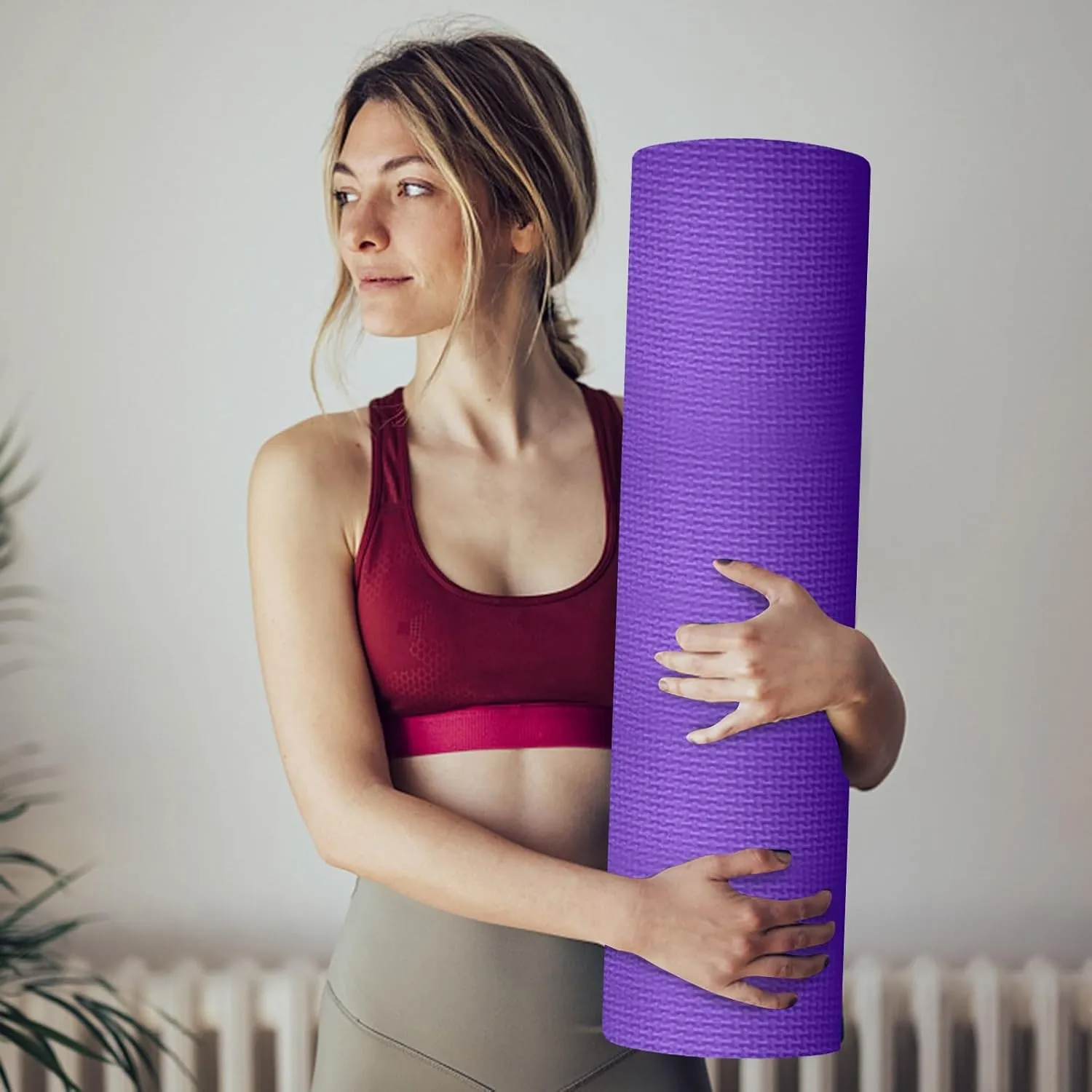 Yoga Mat 1/5 Inch Thick Anti-Tear High Density Non Slip Exercise Mat with Carrying Strap Hot Yoga Mat for Stretching, Home Yoga, Pilates, Floor, Fitness, Gym, Workouts