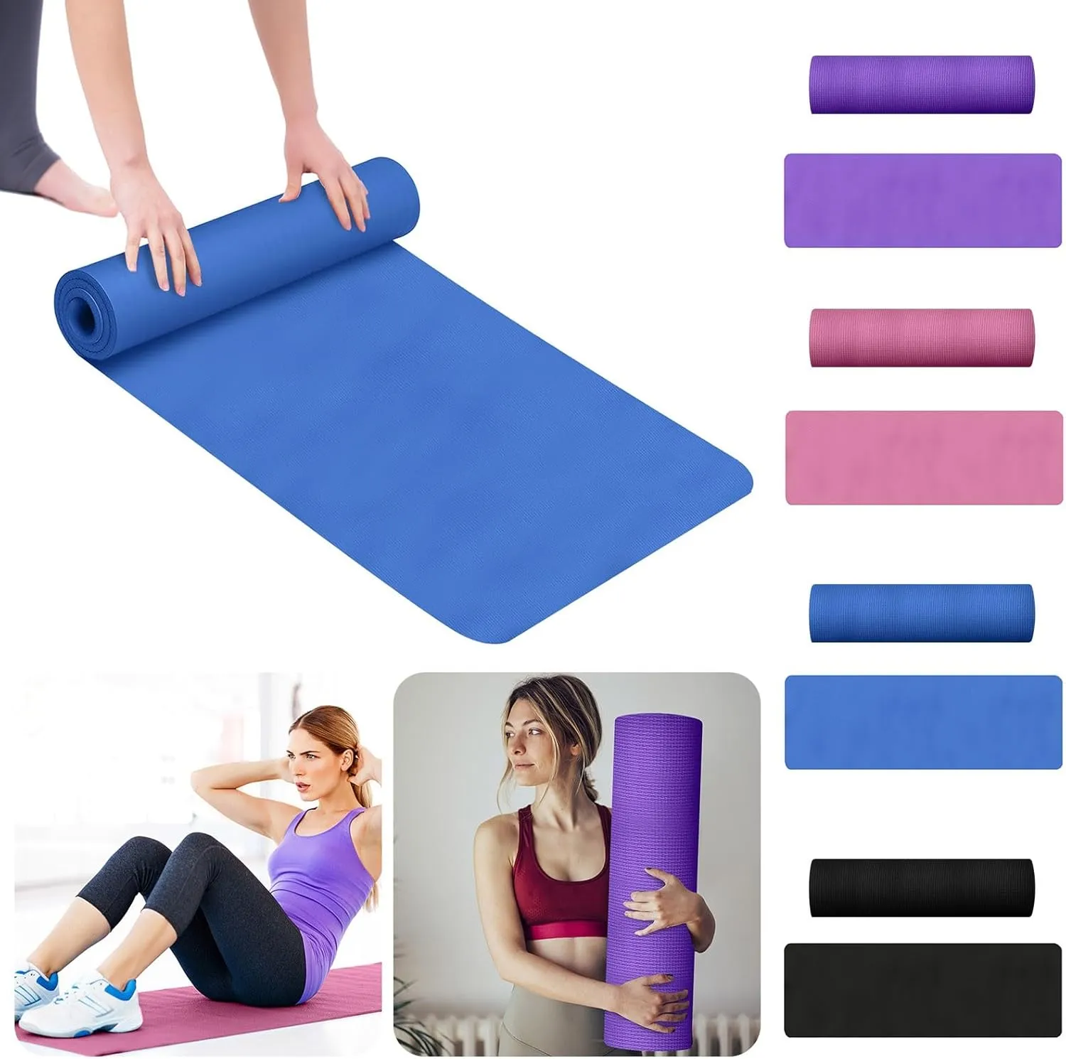 Yoga Mat 1/5 Inch Thick Anti-Tear High Density Non Slip Exercise Mat with Carrying Strap Hot Yoga Mat for Stretching, Home Yoga, Pilates, Floor, Fitness, Gym, Workouts
