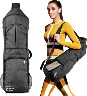 Yoga Mat Bag Carrier - Large Pockets & Water Bottle Holders. Yoga Backpack Fits 0.5" Thick x 26" Wide Mats. Hands-Free, Left-Right Switchable, Yoga, Gym, Cycling
