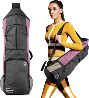 Yoga Mat Bag Carrier - Large Pockets & Water Bottle Holders. Yoga Backpack Fits 0.5" Thick x 26" Wide Mats. Hands-Free, Left-Right Switchable, Yoga, Gym, Cycling