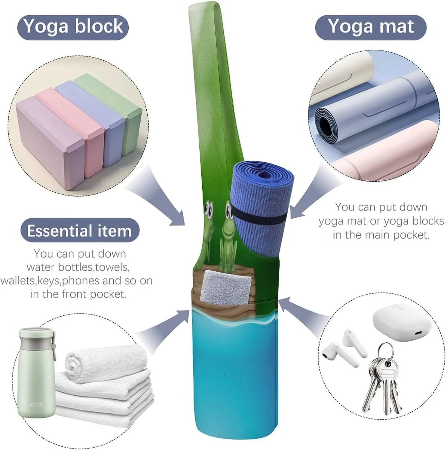 Yoga Mat Bag, Soft Canvas Storage Bag Fashion Mat Bag for Clothes Dorm Organizer with Pocket Shoulder Strap