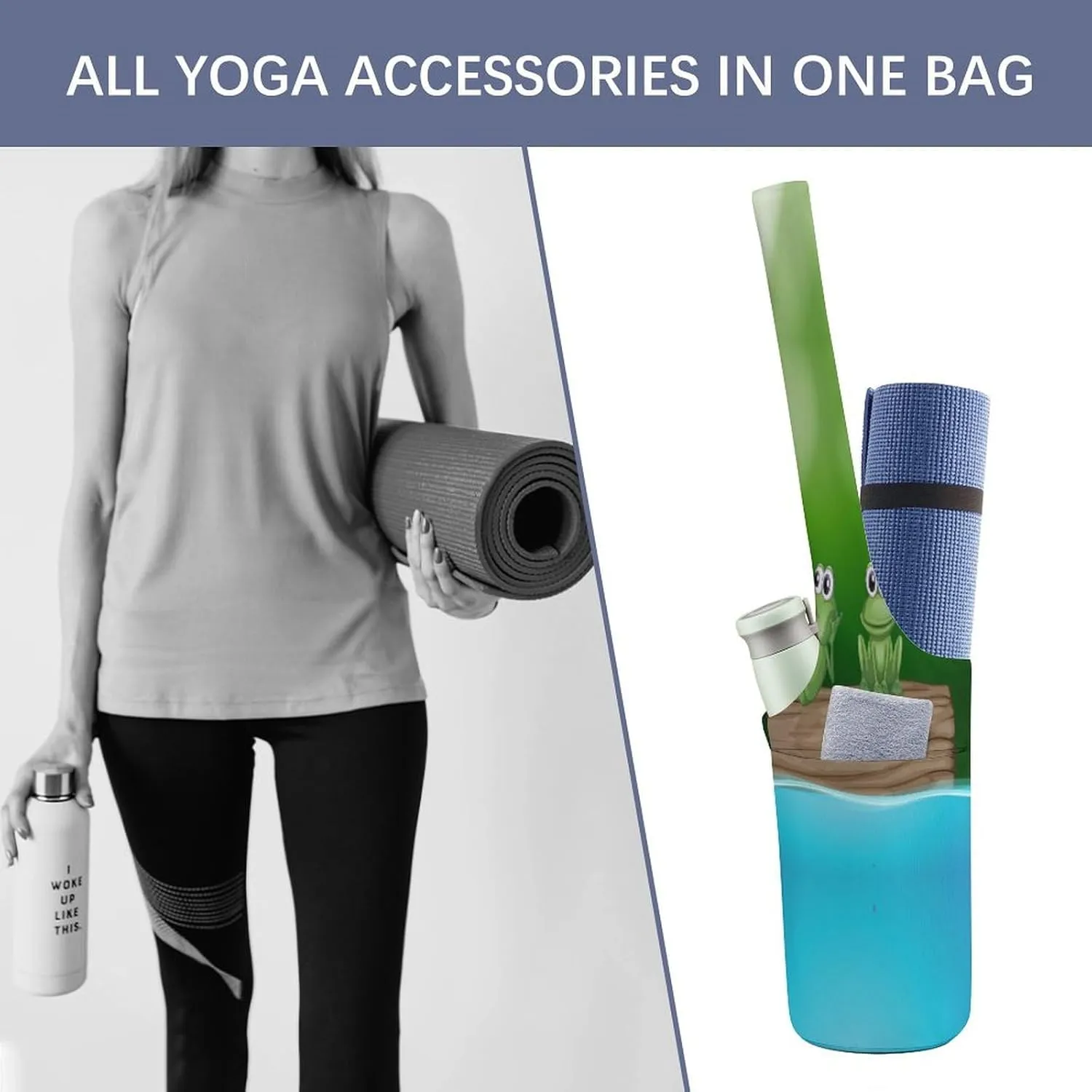 Yoga Mat Bag, Soft Canvas Storage Bag Fashion Mat Bag for Clothes Dorm Organizer with Pocket Shoulder Strap