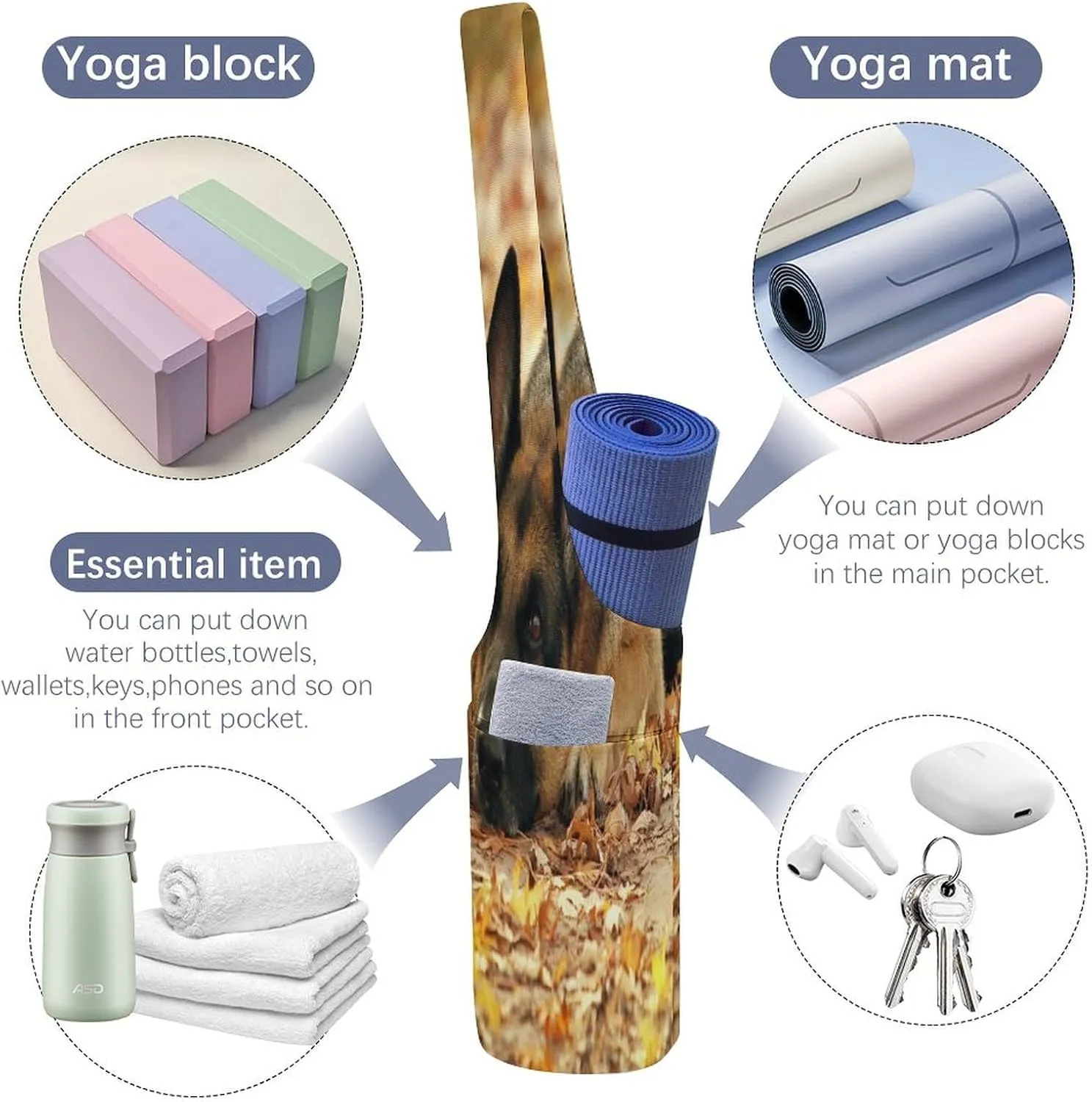 Yoga Mat Bag, Soft Canvas Storage Bag Fashion Mat Bag for Clothes Dorm Organizer with Pocket Shoulder Strap