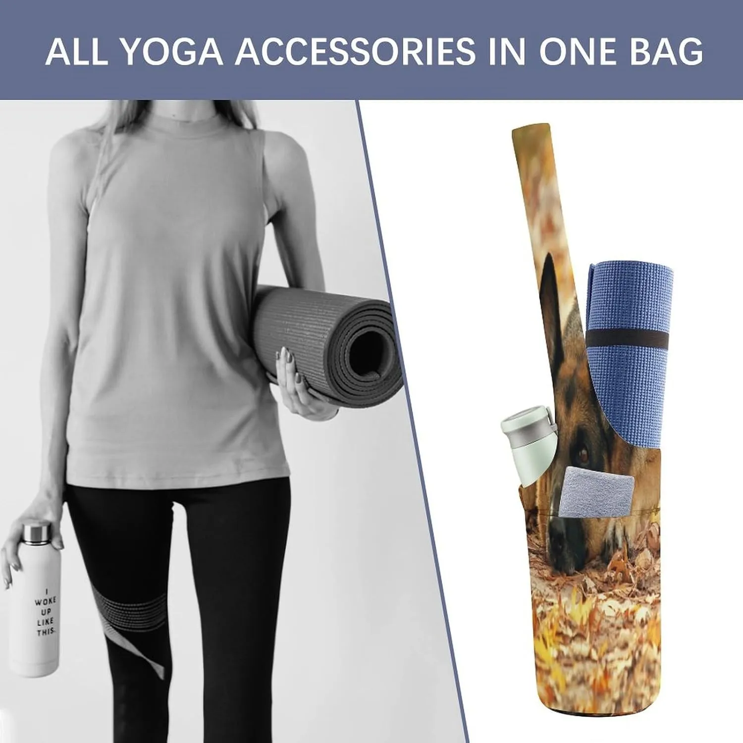 Yoga Mat Bag, Soft Canvas Storage Bag Fashion Mat Bag for Clothes Dorm Organizer with Pocket Shoulder Strap