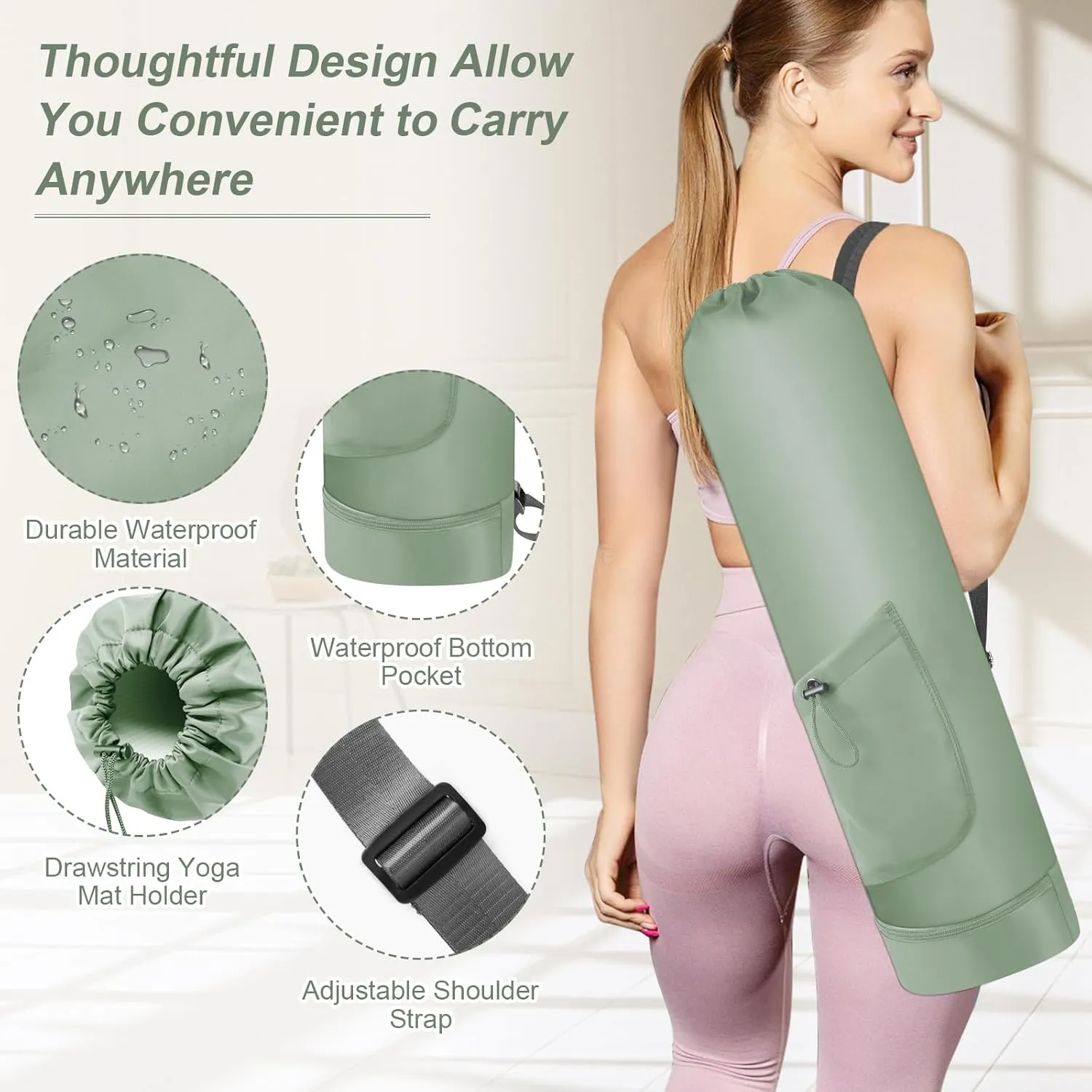 Yoga Mat Bag with Water Bottle, Full Zip Yoga Mat Carrier with Adjustable Strap and Pocket, Waterproof for Women and Men