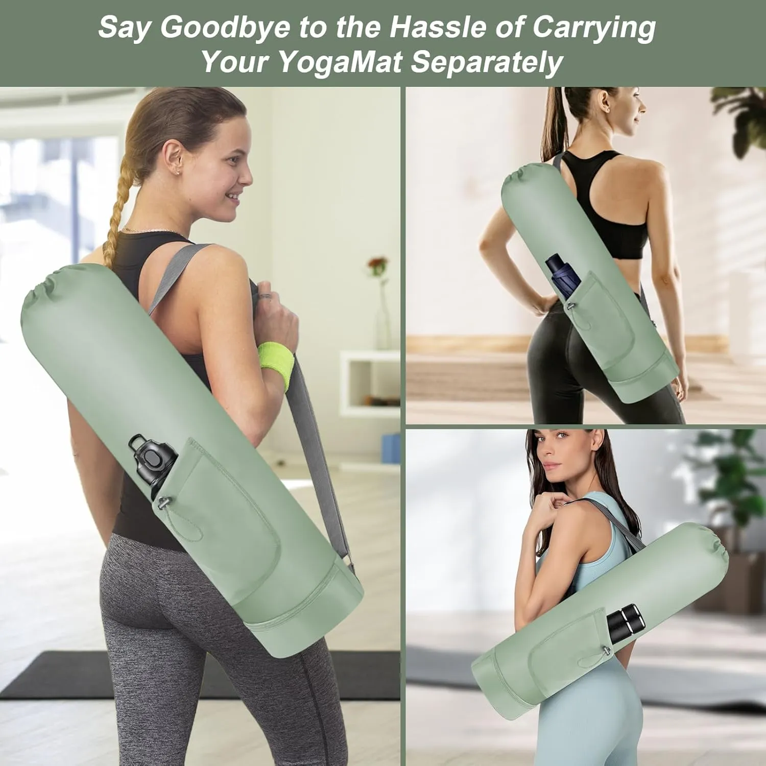 Yoga Mat Bag with Water Bottle, Full Zip Yoga Mat Carrier with Adjustable Strap and Pocket, Waterproof for Women and Men