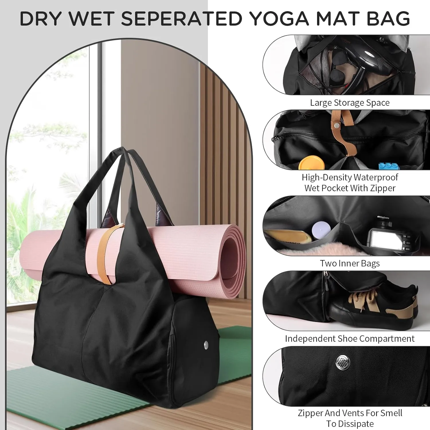 Yoga Mat Bag, Women Workout Gag Oxford Cloth Sport Yoga Gym Bag with Shoes Compartment & Wet Dry Storage Pockets, Yoga Mat Carrier Bag