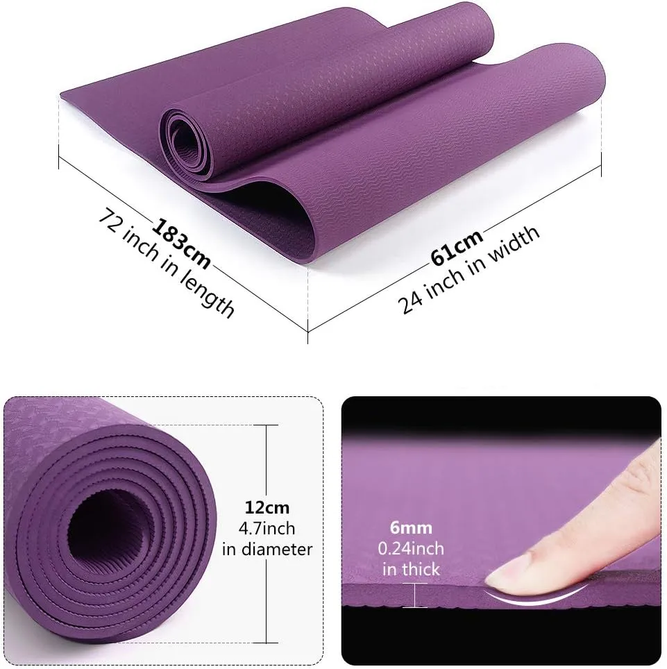 Yoga Mat, Eco-Friendly TPE Material, High-Density Non-Slip &Tear-Resistant, 72"x24" Extra Thick 0.24", Exercise & Workout Mat for Yoga, Pilates, and Fitness