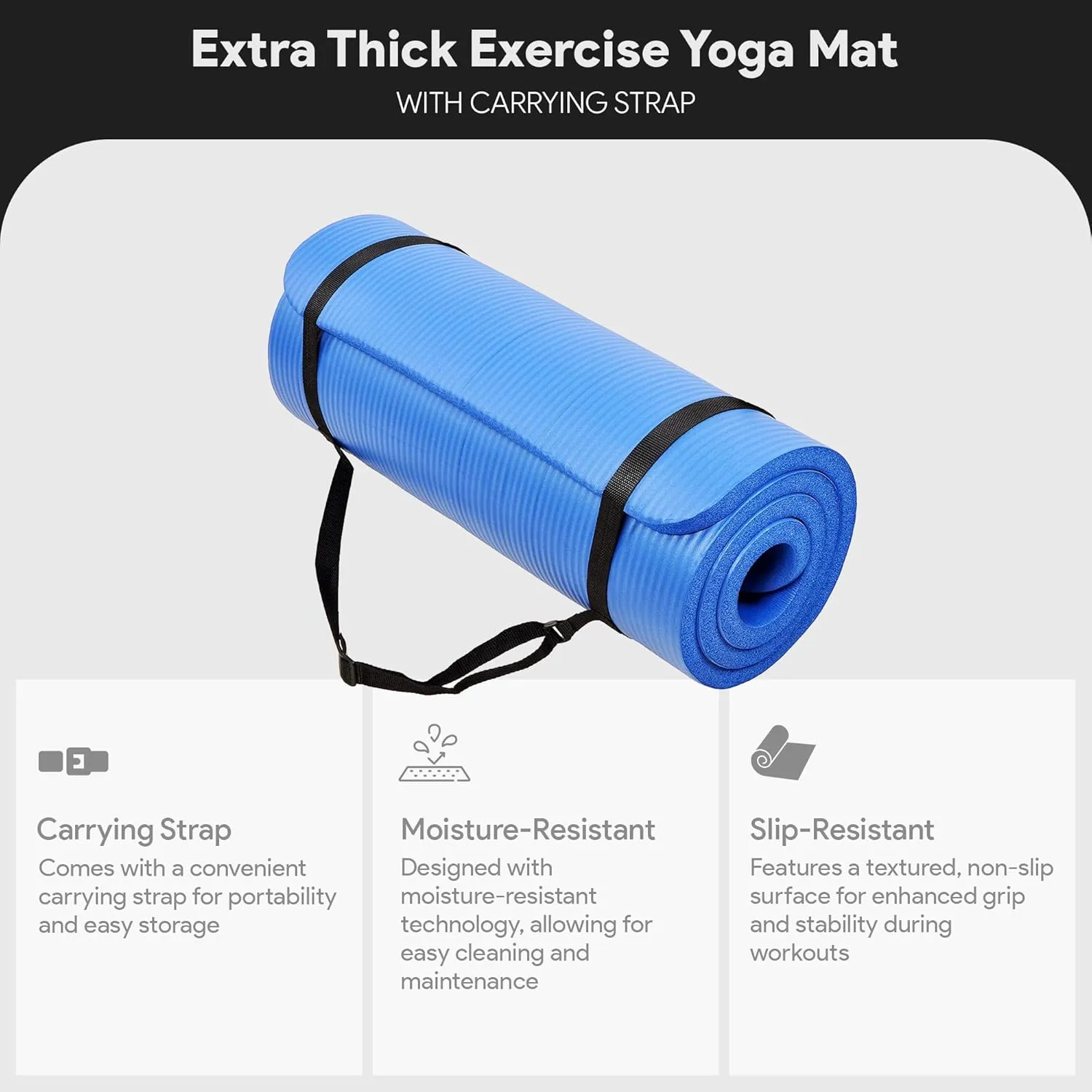 Yoga Mat, One-Inch Extra Thick High Density Exercise Mat, Anti-Tear Exercise Yoga Mat with Carrying Strap, Suitable for Various Yoga Exercises