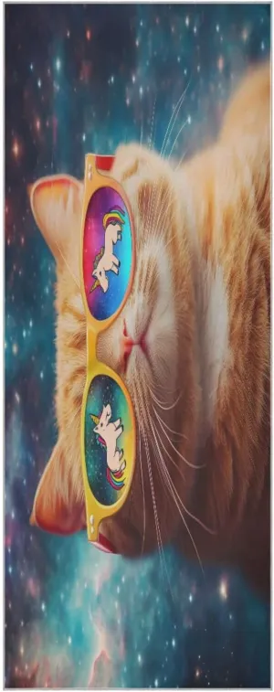 Yoga Towel Cat Wearing Rainbow Sunglasses Hot Yoga Mat Towel with Grip Dots Sweat Absorbent Non-Slip for Hot Yoga, 24" x72",Soft Yoga Blankets with Travel Bag,Pilates and Workout