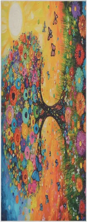 Yoga Towel Colorful Flowers Tree Hot Yoga Mat Towel with Grip Dots Sweat Absorbent Non-Slip for Hot Yoga, 24" x72",Soft Yoga Blankets with Travel Bag,Pilates and Workout