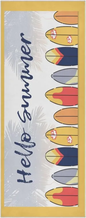 Yoga Towel Hello Summer Surfboards Hot Yoga Mat Towel with Grip Dots Sweat Absorbent Non-Slip for Hot Yoga, 24" x72",Soft Yoga Blankets with Travel Bag,Pilates and Workout