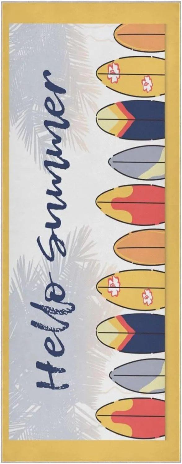Yoga Towel Hello Summer Surfboards Hot Yoga Mat Towel with Grip Dots Sweat Absorbent Non-Slip for Hot Yoga, 24" x72",Soft Yoga Blankets with Travel Bag,Pilates and Workout