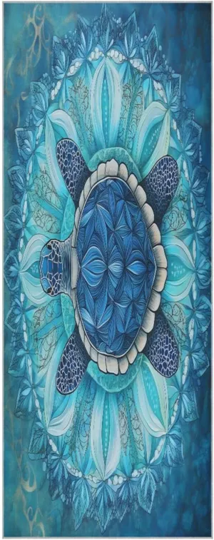 Yoga Towel Mandala Sea Turtle Blue Hot Yoga Mat Towel with Grip Dots Sweat Absorbent Non-Slip for Hot Yoga, 24" x72",Soft Yoga Blankets with Travel Bag,Pilates and Workout
