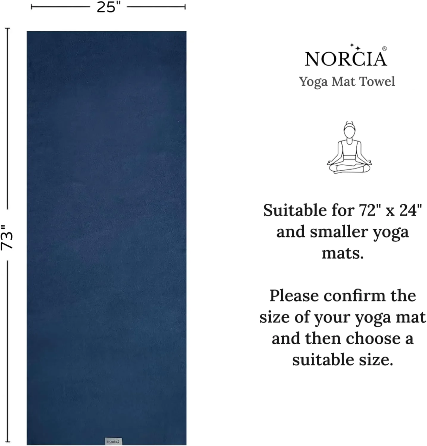 Yoga Towel, Non Slip Hot Yoga Mat Towel with Corner Pockets, 100% Microfiber, Mat-Sized 24" x 72", Sweat Absorbent, Perfect for Hot Yoga, Bikram, Pilates and Yoga Mats (Midnight Blue)