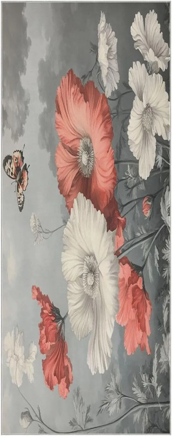 Yoga Towel Retro Butterflies Flowers Hot Yoga Mat Towel with Grip Dots Sweat Absorbent Non-Slip for Hot Yoga, 24" x72",Soft Yoga Blankets with Travel Bag,Pilates and Workout