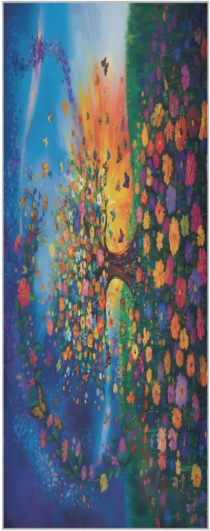 Yoga Towel Vibrant Tree Blooming Flowers Hot Yoga Mat Towel with Grip Dots Sweat Absorbent Non-Slip for Hot Yoga, 24" x72",Soft Yoga Blankets with Travel Bag,Pilates and Workout