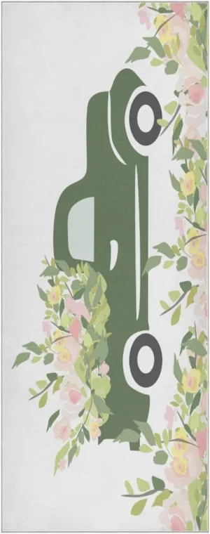 Yoga Towel Vintage Car with Flowers Hot Yoga Mat Towel with Grip Dots Sweat Absorbent Non-Slip for Hot Yoga, 24" x72",Soft Yoga Blankets with Travel Bag,Pilates and Workout