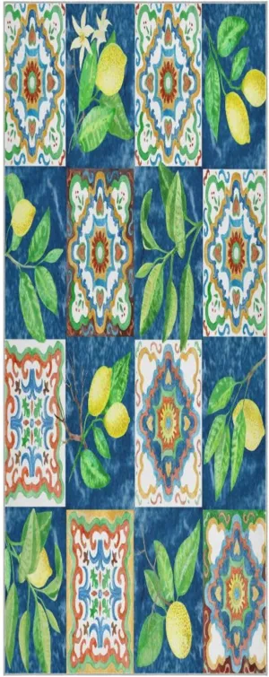 Yoga Towel Watercolor Lemon Fruits Floral Hot Yoga Mat Towel with Grip Dots Sweat Absorbent Non-Slip for Hot Yoga, 24" x72",Soft Yoga Blankets with Travel Bag,Pilates and Workout