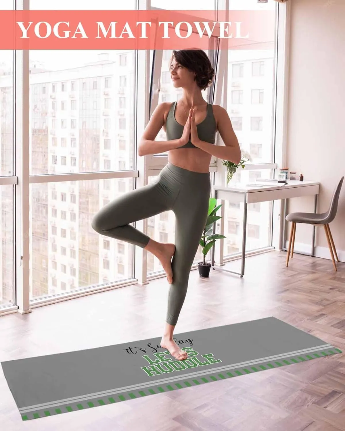 Yoga Towel with Corner Pockets It's Sunday Let's Huddle Gray Background Sweat Absorbent Lightweight Hot Yoga Towels 26"x74" Soft Yoga Blanket for Gym Fitness Workout