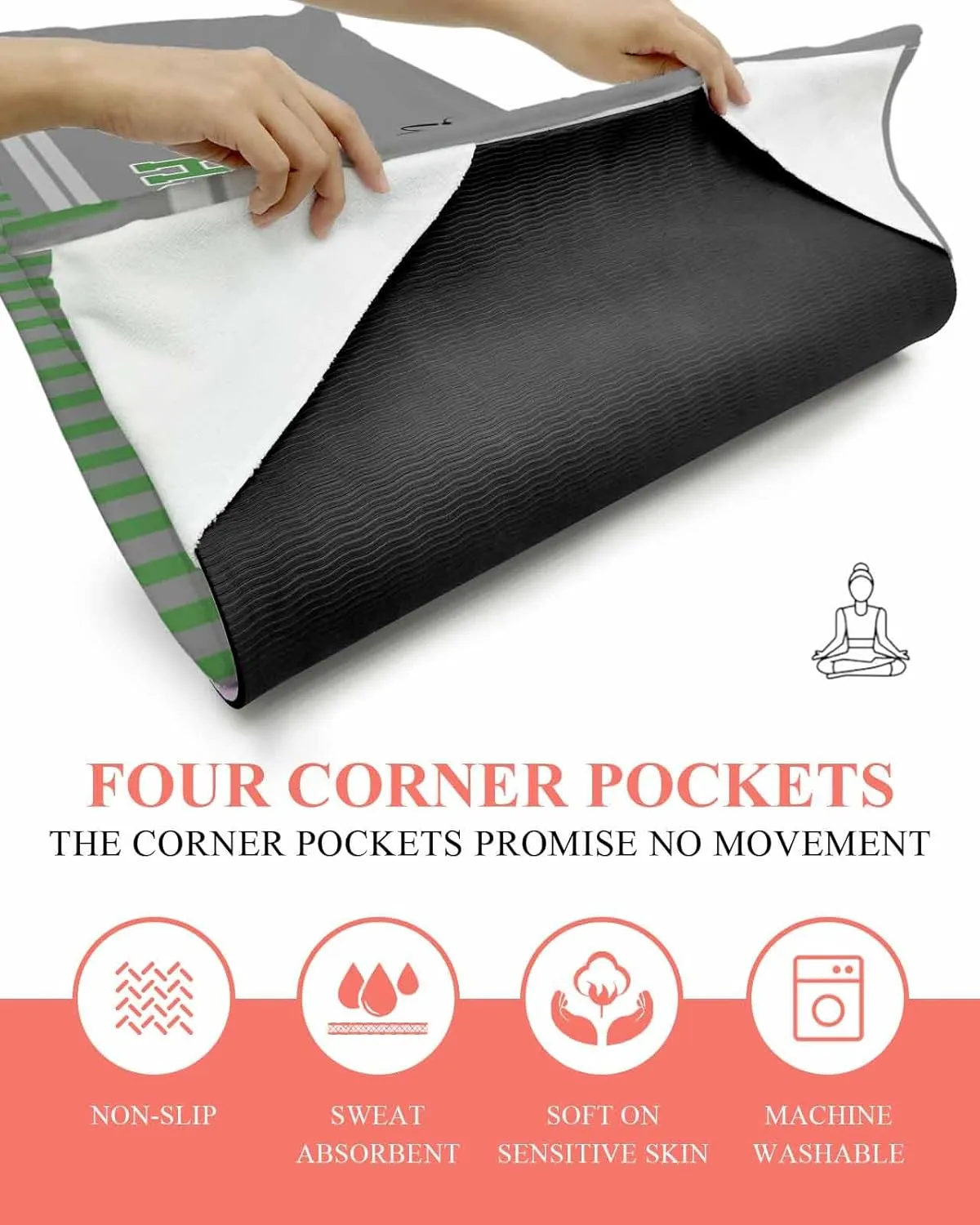 Yoga Towel with Corner Pockets It's Sunday Let's Huddle Gray Background Sweat Absorbent Lightweight Hot Yoga Towels 26"x74" Soft Yoga Blanket for Gym Fitness Workout
