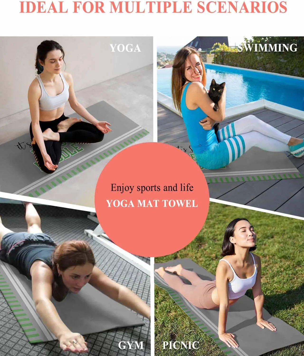 Yoga Towel with Corner Pockets It's Sunday Let's Huddle Gray Background Sweat Absorbent Lightweight Hot Yoga Towels 26"x74" Soft Yoga Blanket for Gym Fitness Workout