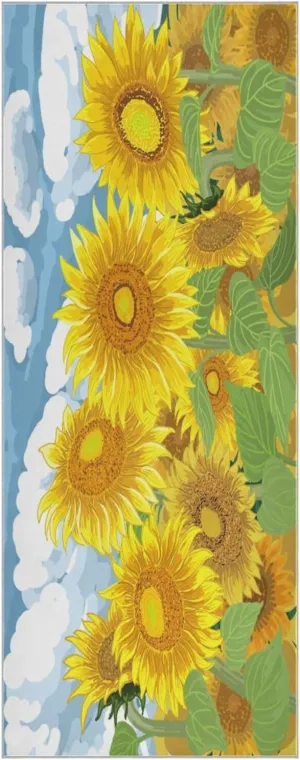 Yoga Towel Yellow Sunflower Hot Yoga Mat Towel with Grip Dots Sweat Absorbent Non-Slip for Hot Yoga, 24" x72",Soft Yoga Blankets with Travel Bag,Pilates and Workout