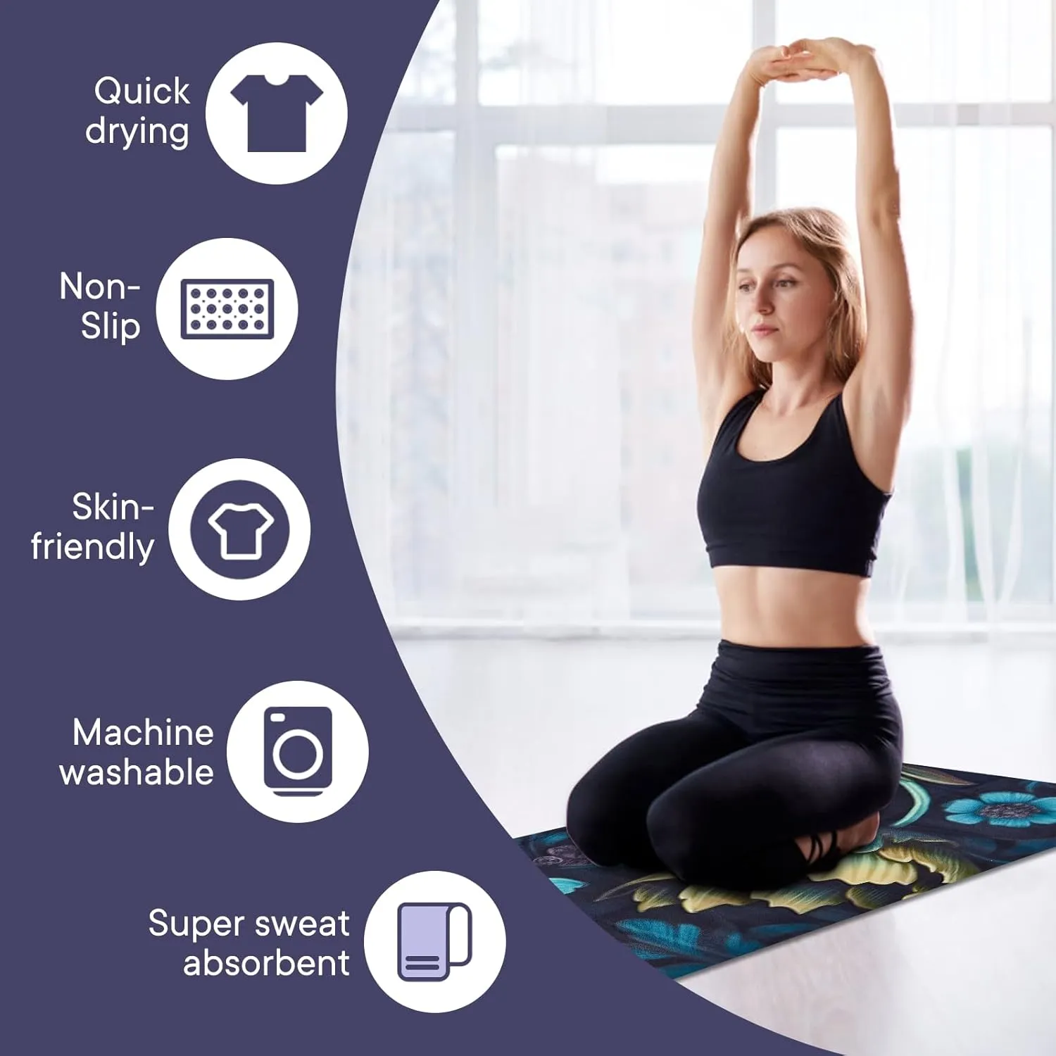 Yoga Towels, Non Slip Hot Yoga Mat Towel with Grip Dots,Super-Absorbent Soft Microfiber Yoga Blanket for Pilates, Fitness and Workout 72inch x 24inch