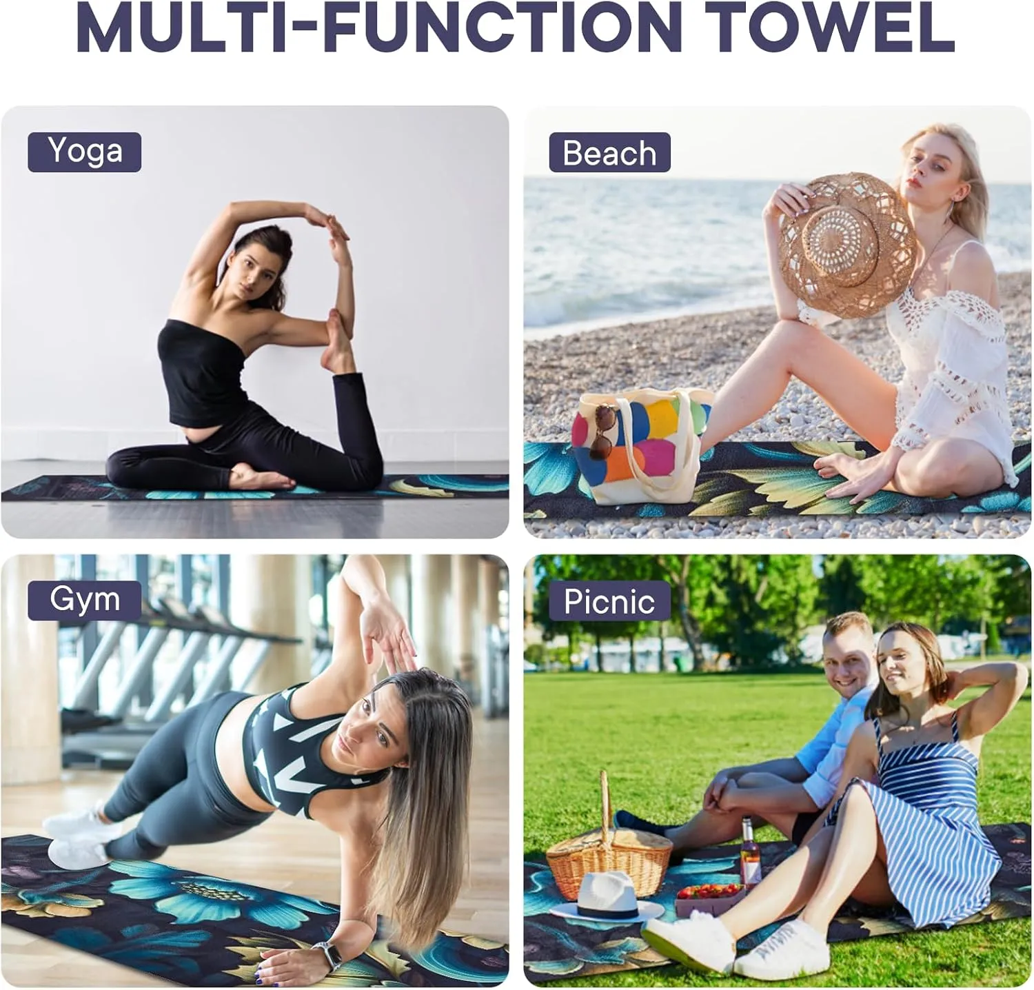 Yoga Towels, Non Slip Hot Yoga Mat Towel with Grip Dots,Super-Absorbent Soft Microfiber Yoga Blanket for Pilates, Fitness and Workout 72inch x 24inch