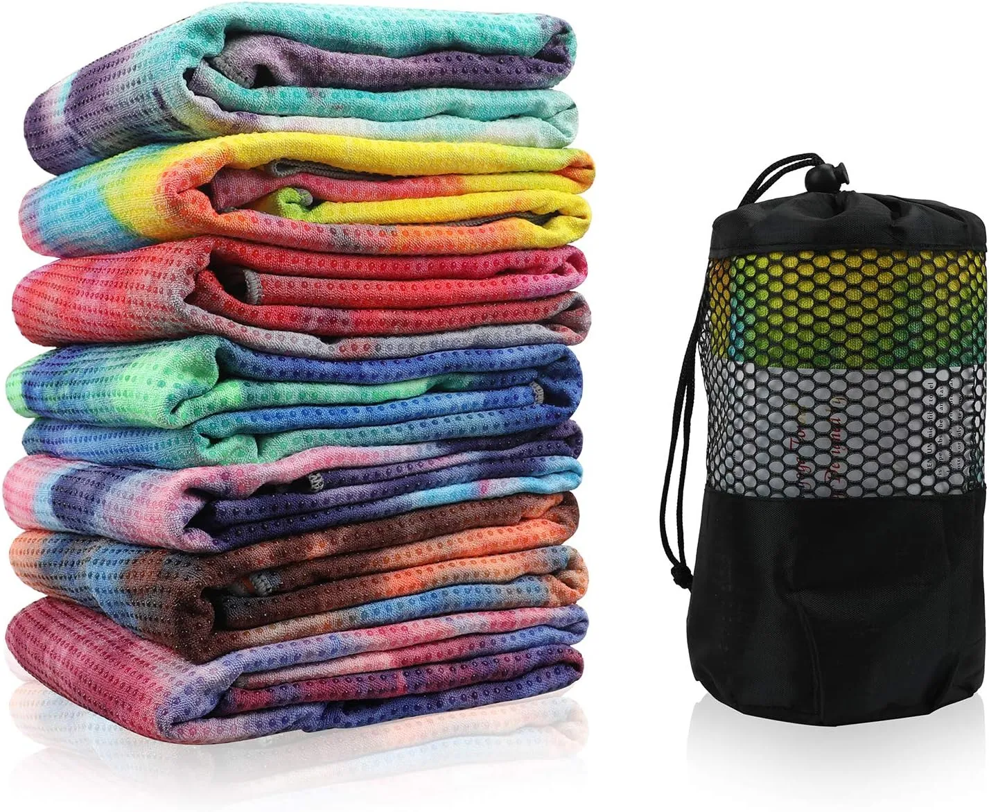 Yoga Towels , Non Slip Hot Yoga Towel Skidless Waffle Texture, 100% Absorbent Odorless Microfiber Yoga Blanket, Standard Sized 24 inchx72 inch Mat Towel,for Hot Yoga, Bikram, Pilates (Bule & Green)…1