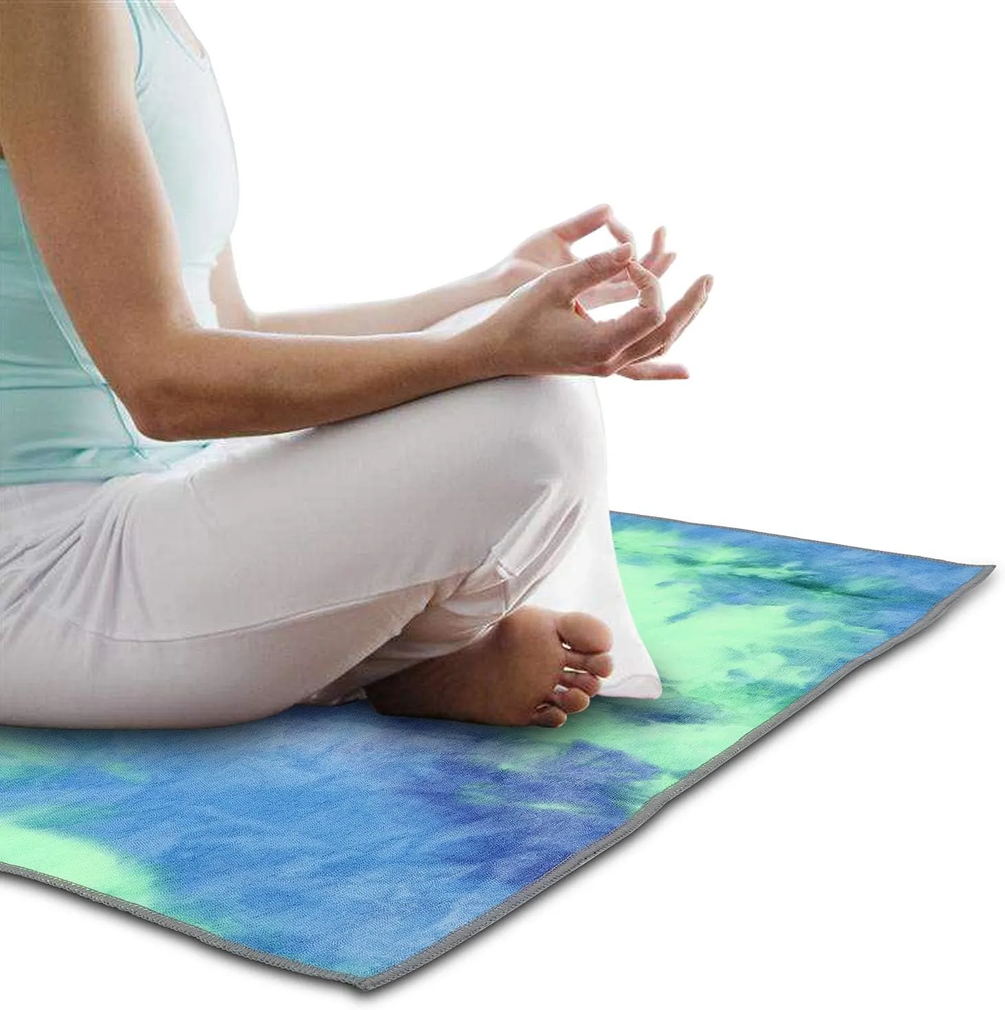 Yoga Towels , Non Slip Hot Yoga Towel Skidless Waffle Texture, 100% Absorbent Odorless Microfiber Yoga Blanket, Standard Sized 24 inchx72 inch Mat Towel,for Hot Yoga, Bikram, Pilates (Bule & Green)…1