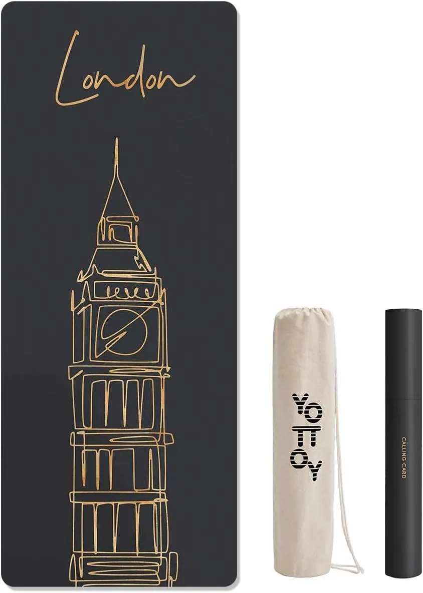 YOTTOY City Landmark Yoga Mat,72"x26"x6mm Hot Yoga Mat with coconut Anti-Tear Design and Friendly Natural Rubber Yoga Mat with Strap and Bag