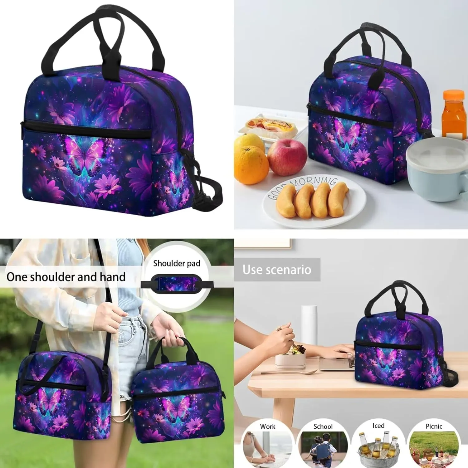 Ystardream 4 In 1 Bright Butterfly Backpack with Lunch Box Elementary School Bags for Girls 7-10 Middle High School Book Bag with Pencil Case Little Kids Primary Daypack Satchel Rucksack,Wear Ristance