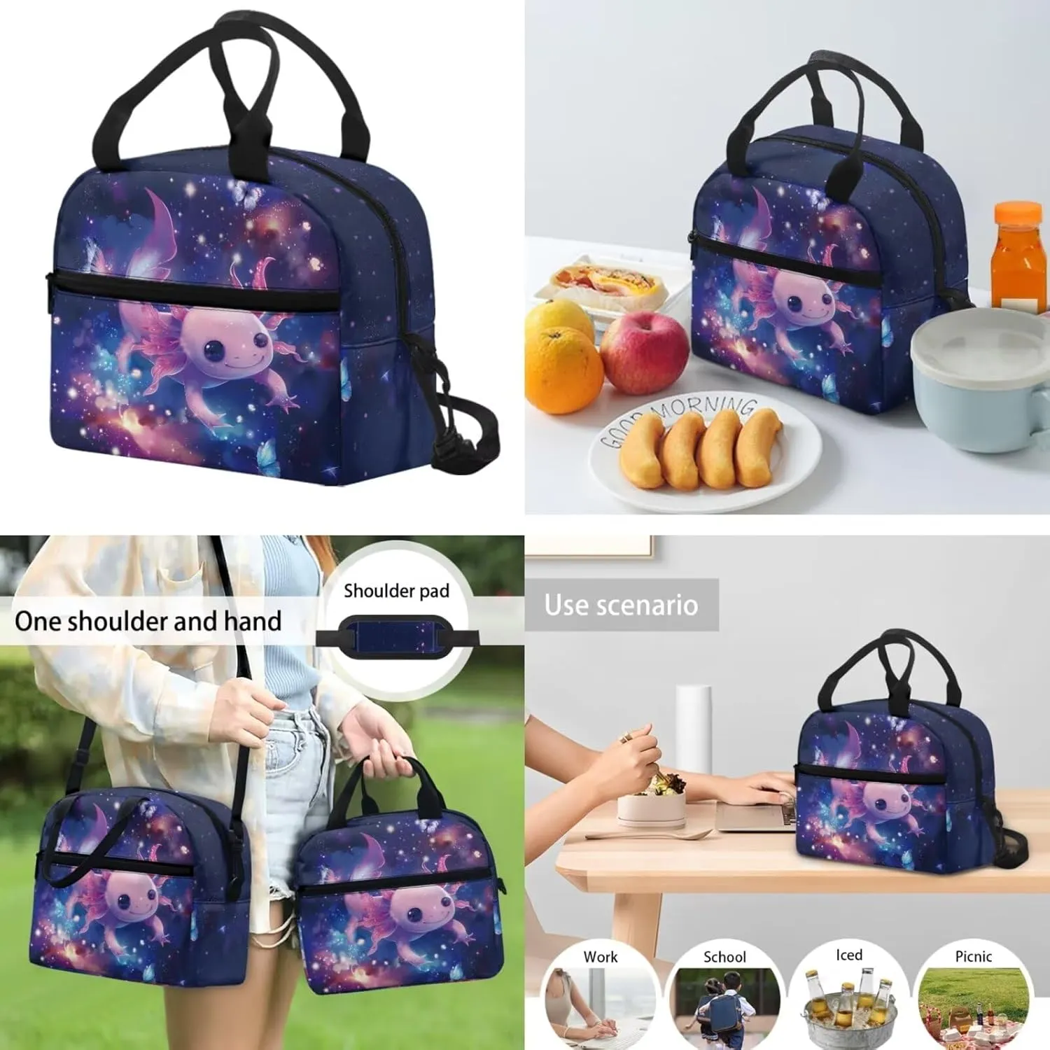 Ystardream 5th Grade Bookbag Girls Backpack And Lunch Box Set Kids Galaxy Axolotl Backpack Purse for Women Elementary School Bookbag with Pencil Case Rucksack for Teens Child Back To School