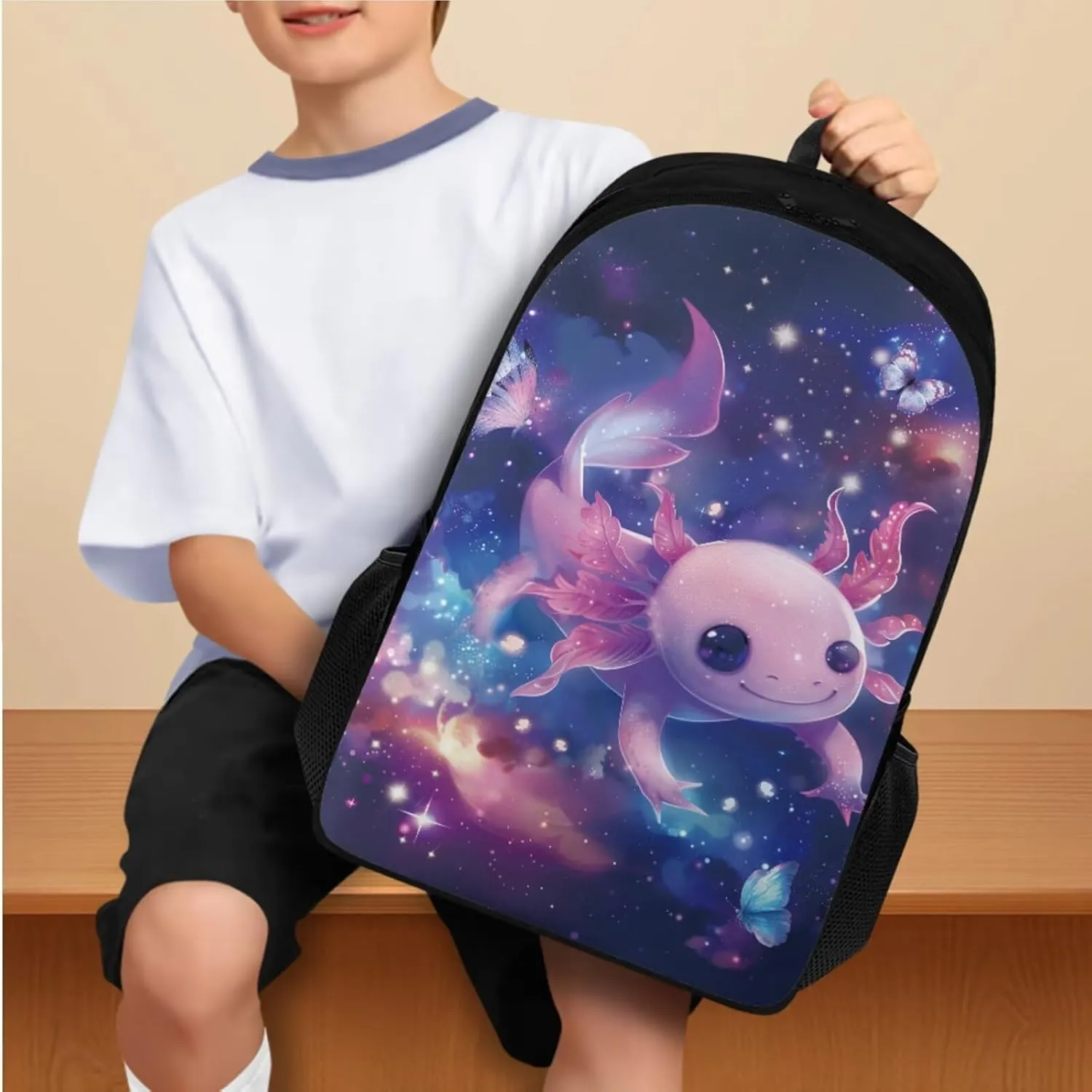 Ystardream 5th Grade Bookbag Girls Backpack And Lunch Box Set Kids Galaxy Axolotl Backpack Purse for Women Elementary School Bookbag with Pencil Case Rucksack for Teens Child Back To School