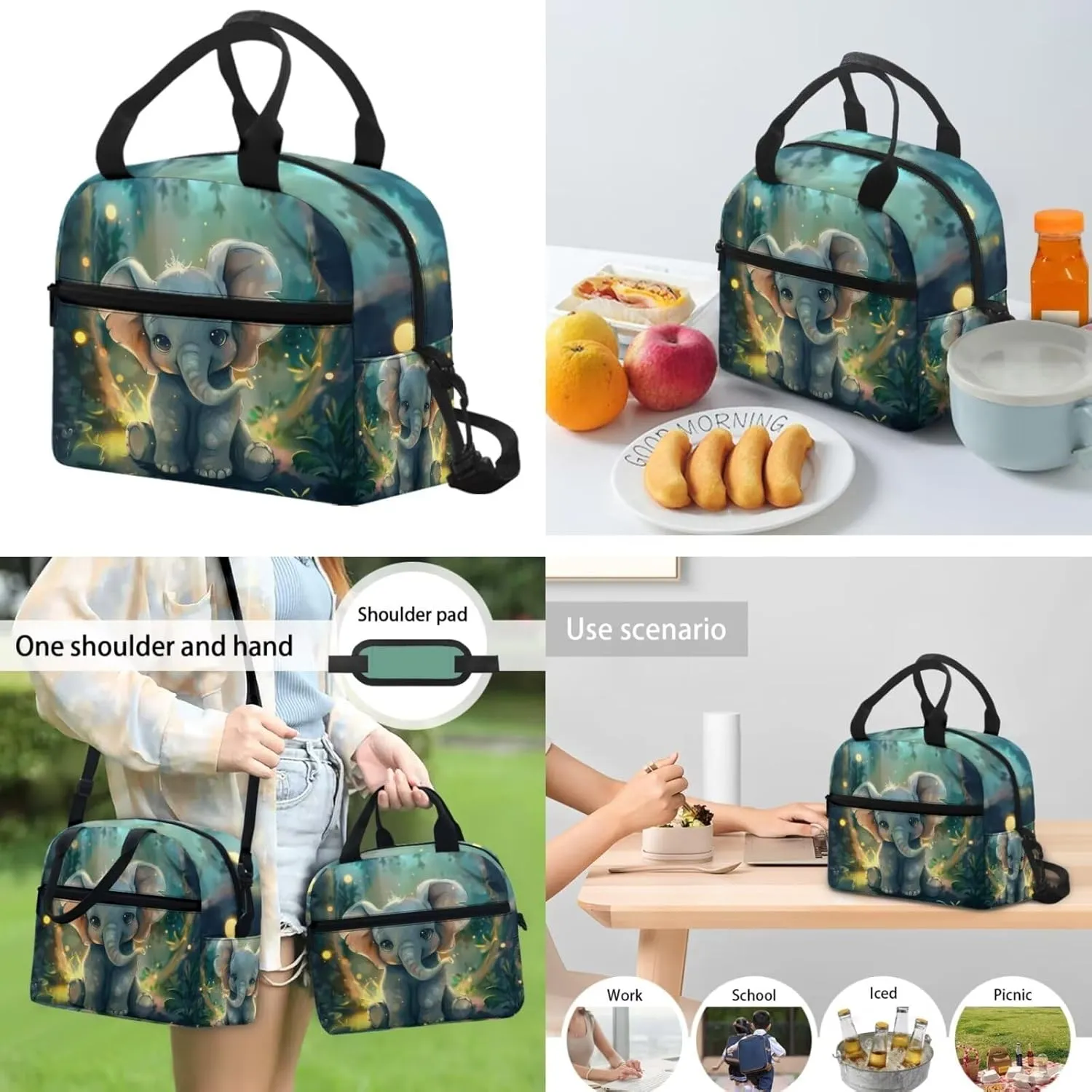 Ystardream Baby Elephant Backpack for School Girls Bookbag With Lunch Box 4 Piece Backpack Set for Teens Children Elementary Middle School Student,Waterproof Bookbags for Camping & Travel Use