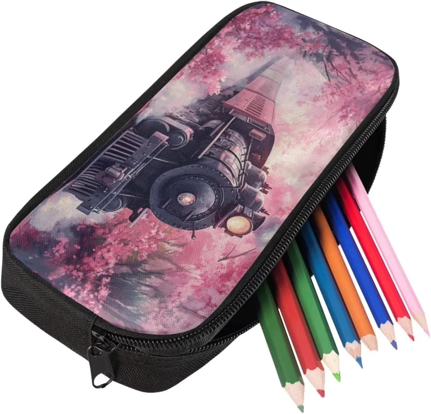 Ystardream Cherry Blossom Train Backpack and Lunch Bag Set for Girls Elementary School Backpack Set Large Capacity Kids Primary Bookbags for Children Water Resistant with Water Bottle Sleeve