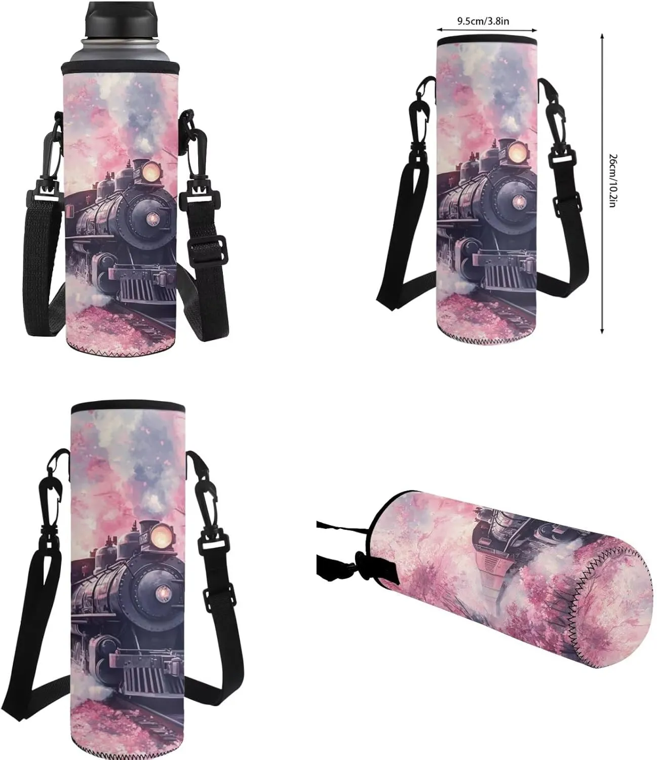 Ystardream Cherry Blossom Train Backpack and Lunch Bag Set for Girls Elementary School Backpack Set Large Capacity Kids Primary Bookbags for Children Water Resistant with Water Bottle Sleeve