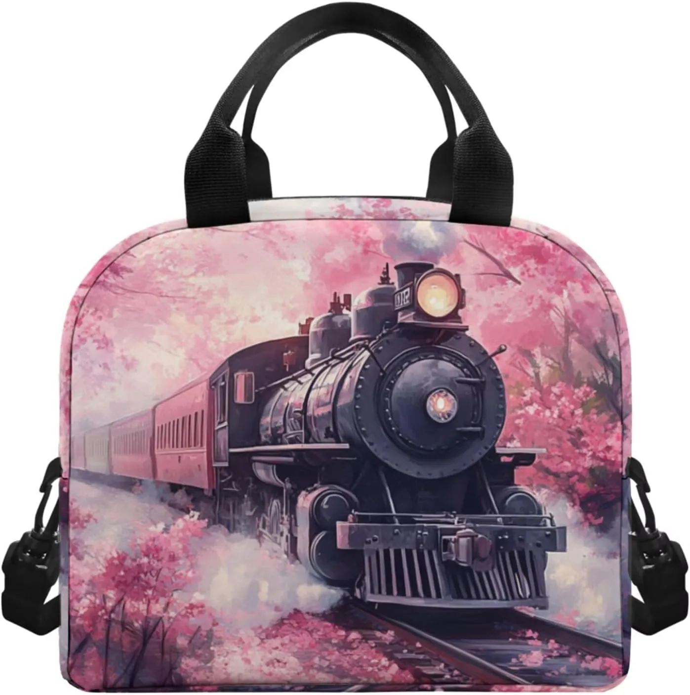 Ystardream Cherry Blossom Train Backpack and Lunch Bag Set for Girls Elementary School Backpack Set Large Capacity Kids Primary Bookbags for Children Water Resistant with Water Bottle Sleeve
