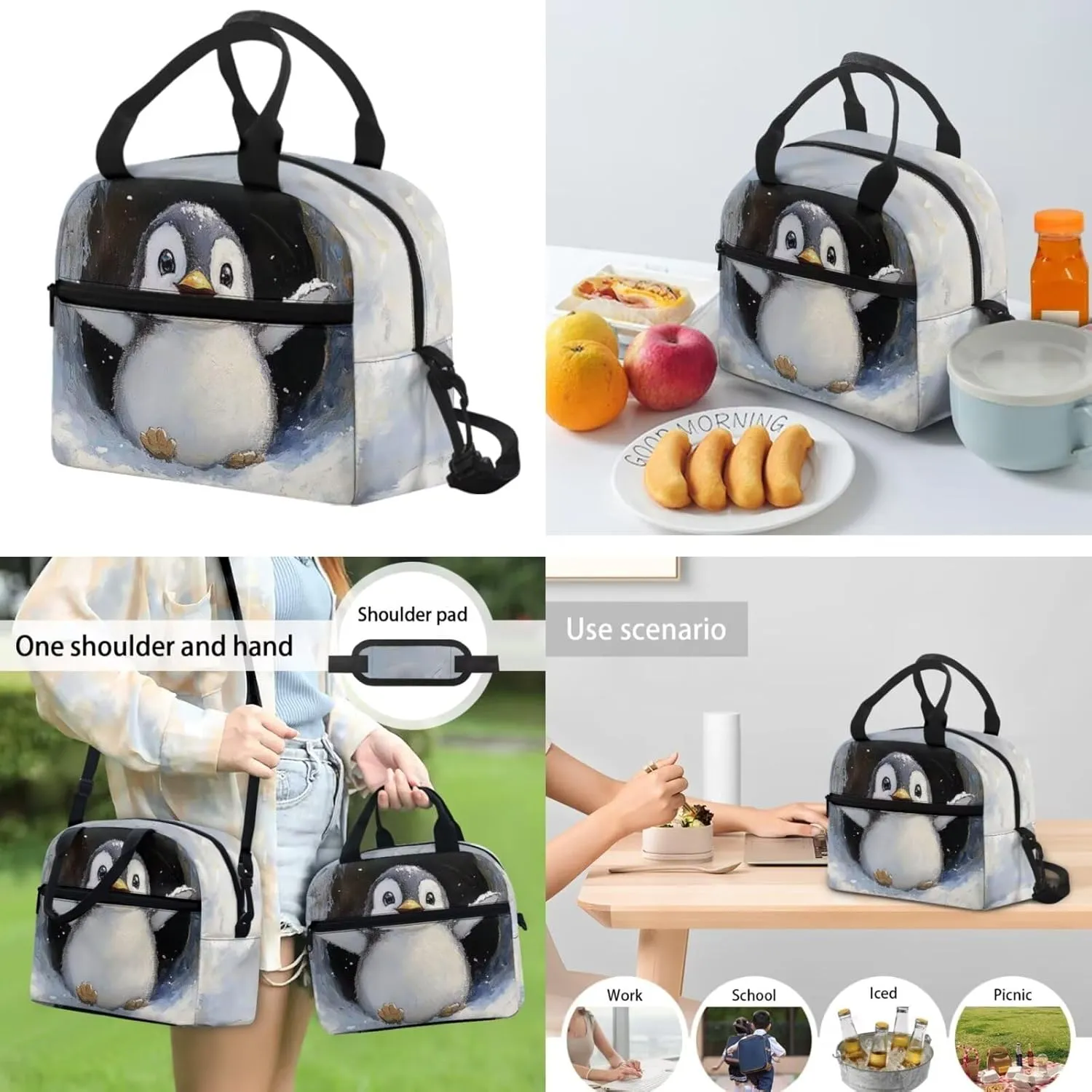 Ystardream Girls School Backpack with Lunch Box Set 3D Penguin Cartoon Book Bag Lightweight & Multiple Pockets Design Ergonomic Back Support for Active Student Back to School Essentials