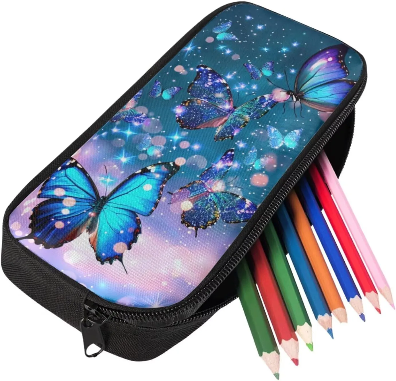 Ystardream Kids Backpack and Lunch Box Set Blue Butterfly 6Th Grade Backpack for Girls Multiple Pockets Bookbags with Pencil Case Water Bottle Sleeve for Children Teens Back to School Gift