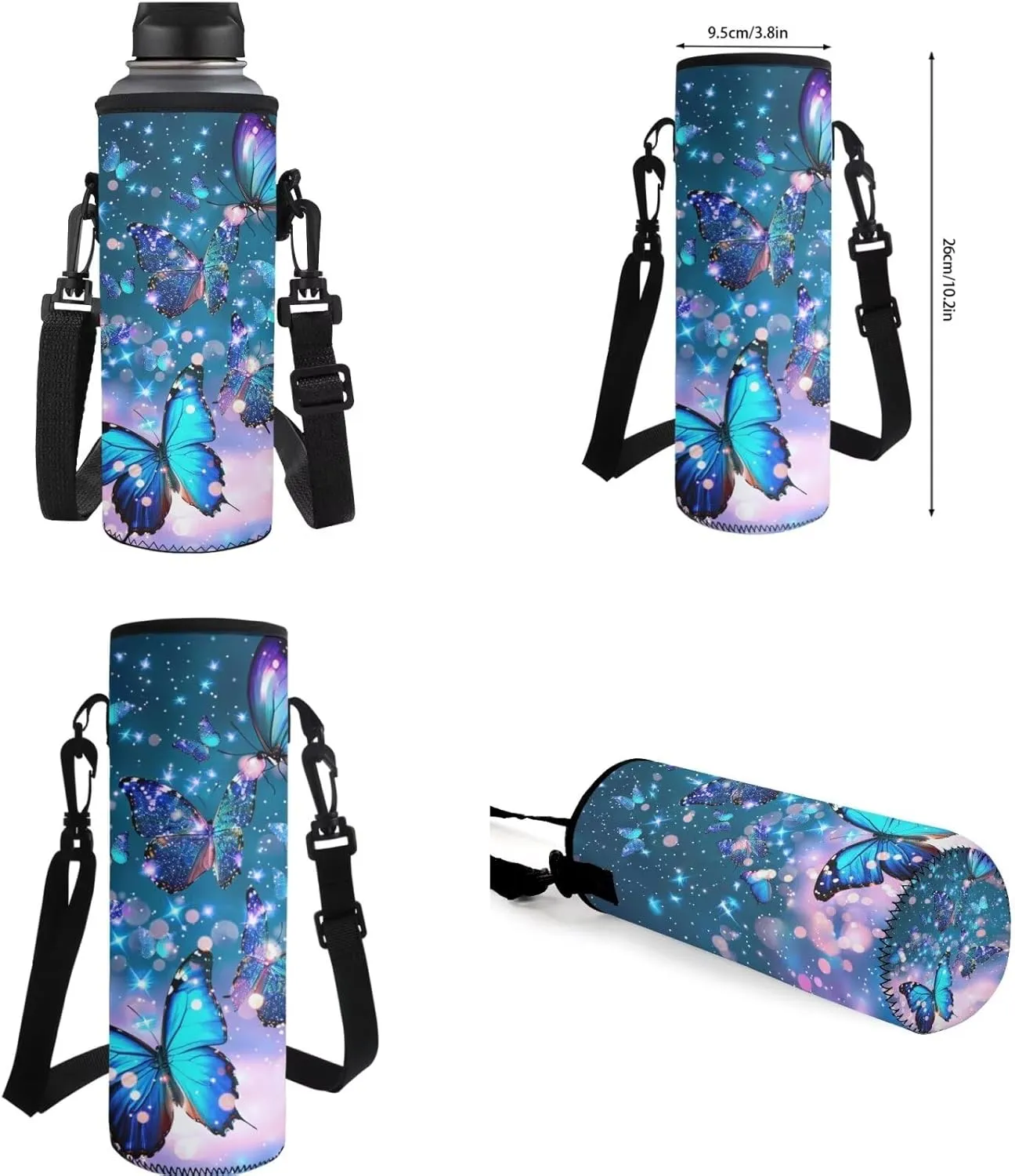 Ystardream Kids Backpack and Lunch Box Set Blue Butterfly 6Th Grade Backpack for Girls Multiple Pockets Bookbags with Pencil Case Water Bottle Sleeve for Children Teens Back to School Gift