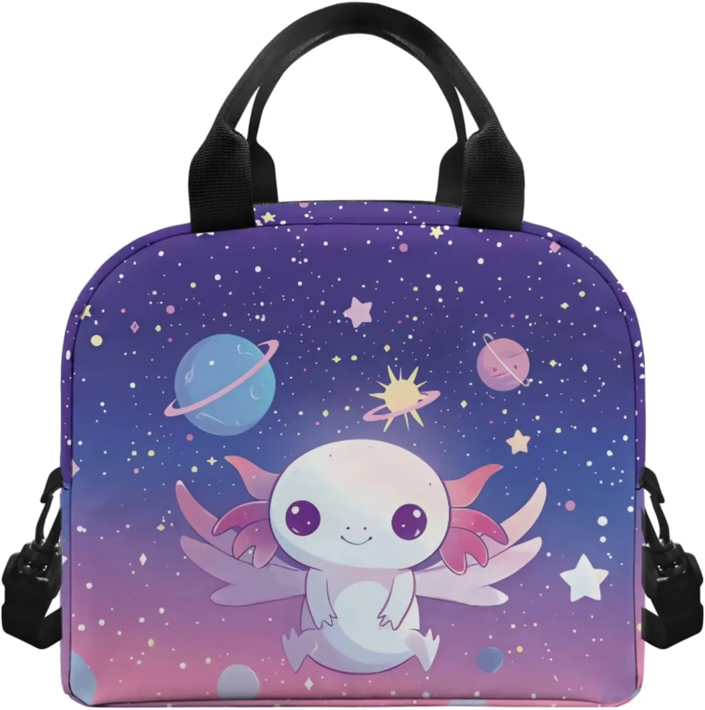 Ystardream Starry Sky Axolotl Middle School Backpack for Boys 17 Inch Cute School Bag with Lunch Bag Set Elementary Back to School Supplies with Pencil Case & Water Bottle Sleeve 4 in 1Set