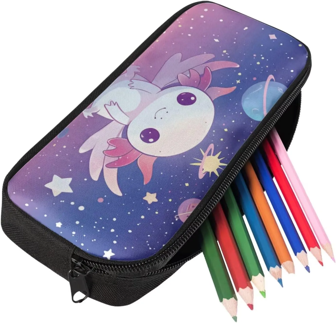 Ystardream Starry Sky Axolotl Middle School Backpack for Boys 17 Inch Cute School Bag with Lunch Bag Set Elementary Back to School Supplies with Pencil Case & Water Bottle Sleeve 4 in 1Set