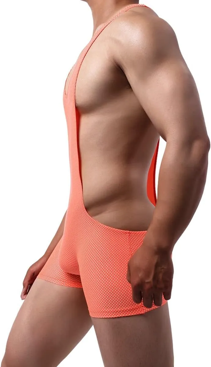 YUFEIDA Men's Athletic Supporters Mesh Breathable Bodysuit Wrestling Leotard Stretchy Base Layers Boxer Singlet