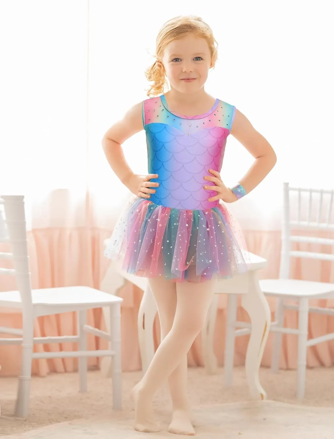 Zaclotre Girls Ballet Leotards Sparkly Sleevesless Mesh Dance Dress Tutu Ballerina Costume for Kids