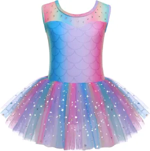 Zaclotre Girls Ballet Leotards Sparkly Sleevesless Mesh Dance Dress Tutu Ballerina Costume for Kids