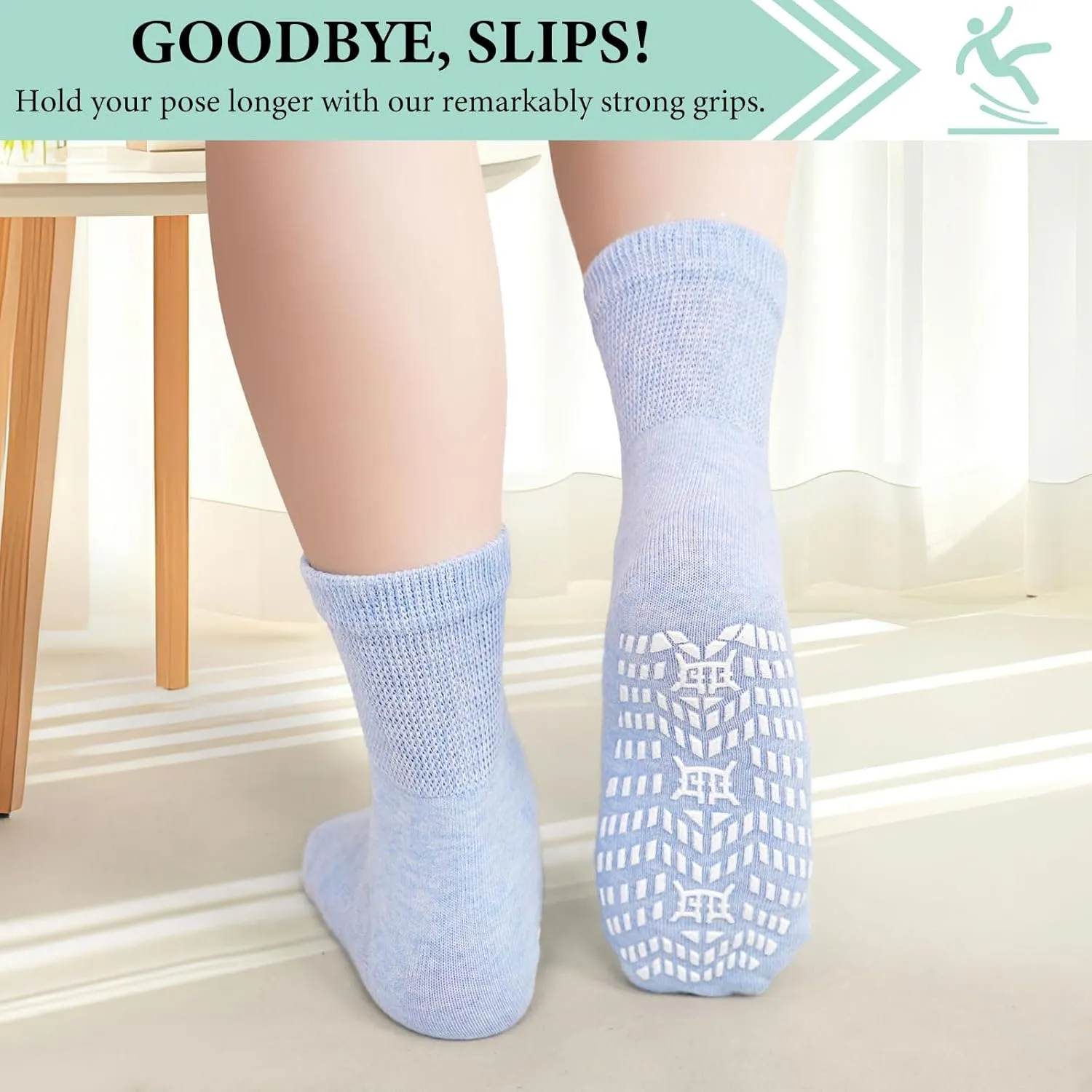 ZAKASA Non-Slip Grip Socks for Women: Anti-Skid Grippy Gripper Socks for Yoga Pilates Hospital Elderly Pregnancy 5 Pairs