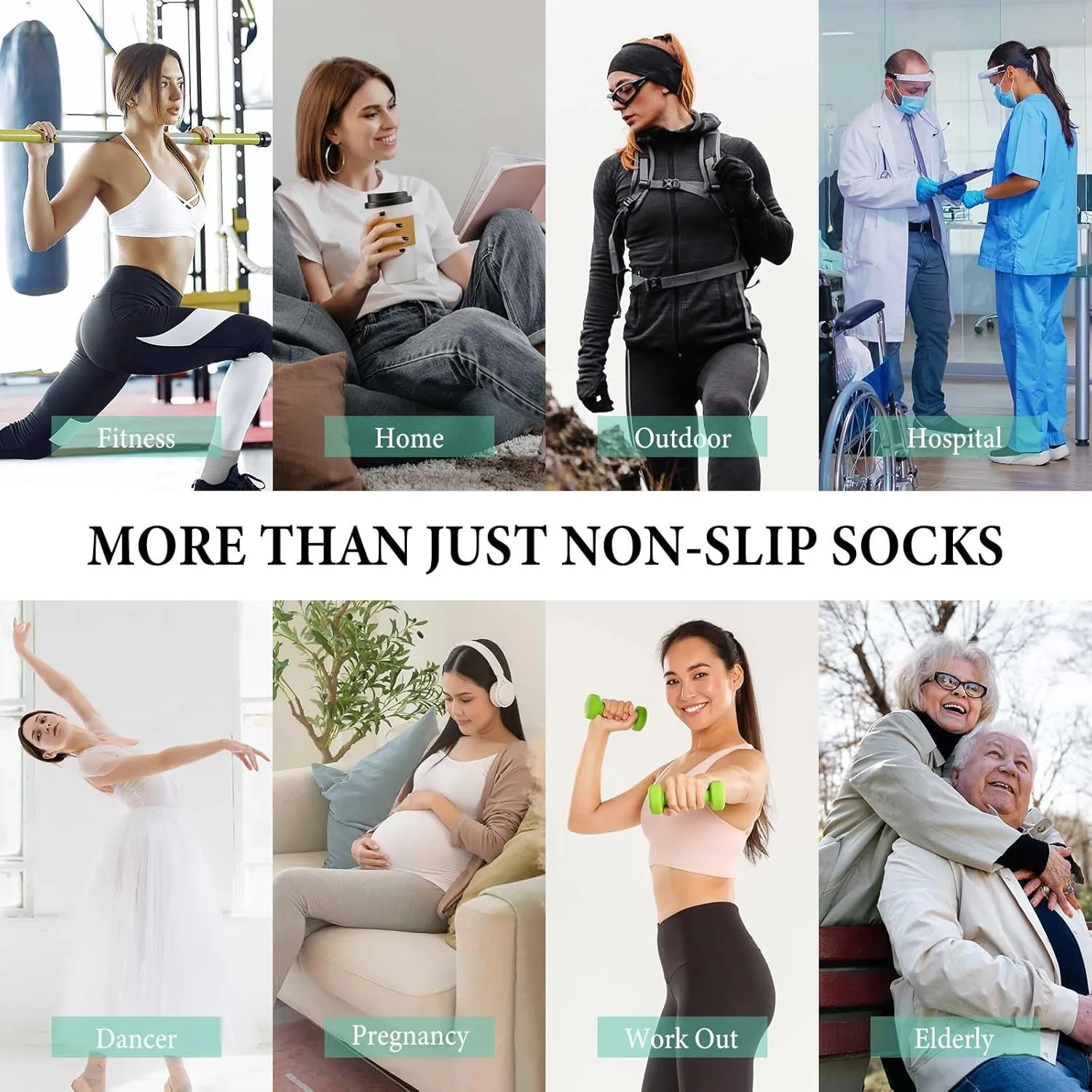 ZAKASA Non-Slip Grip Socks for Women: Anti-Skid Grippy Gripper Socks for Yoga Pilates Hospital Elderly Pregnancy 5 Pairs