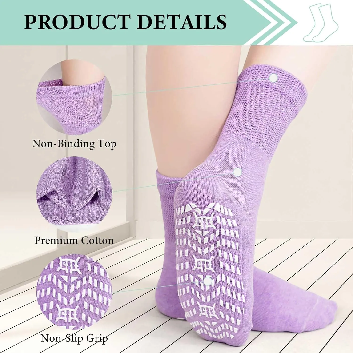 ZAKASA Non-Slip Grip Socks for Women: Anti-Skid Grippy Gripper Socks for Yoga Pilates Hospital Elderly Pregnancy 5 Pairs